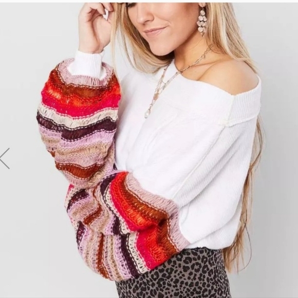 EUC We The Free Cha Cha Crochet Sweater Waffle Knit Oversized Size S Crochet - Picture 3 of 13